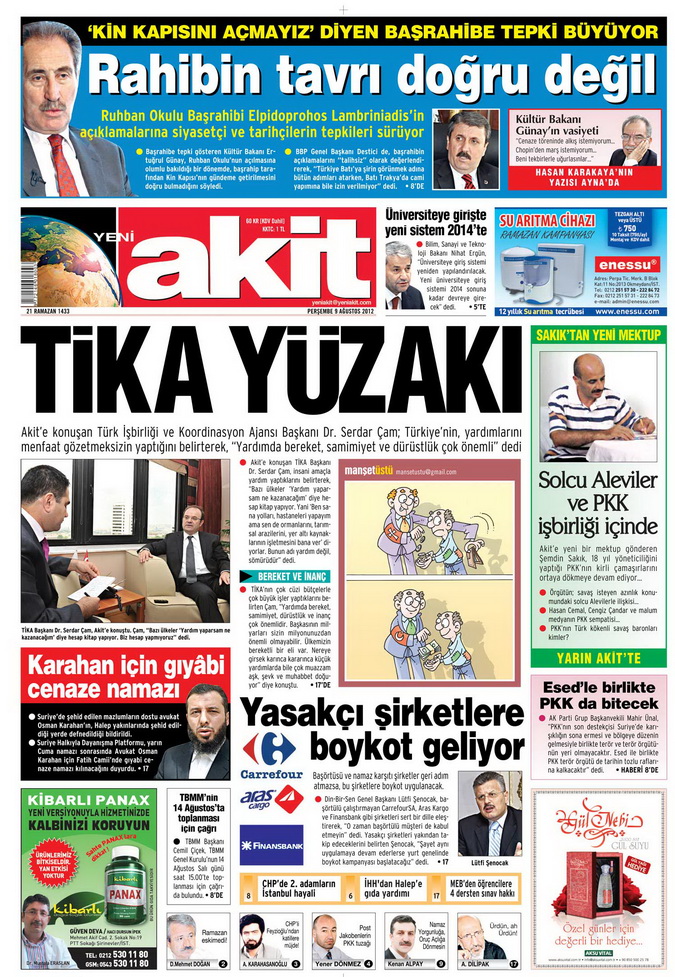 Gazete Manşetleri - 9 Ağustos 2012 Perşembe 1