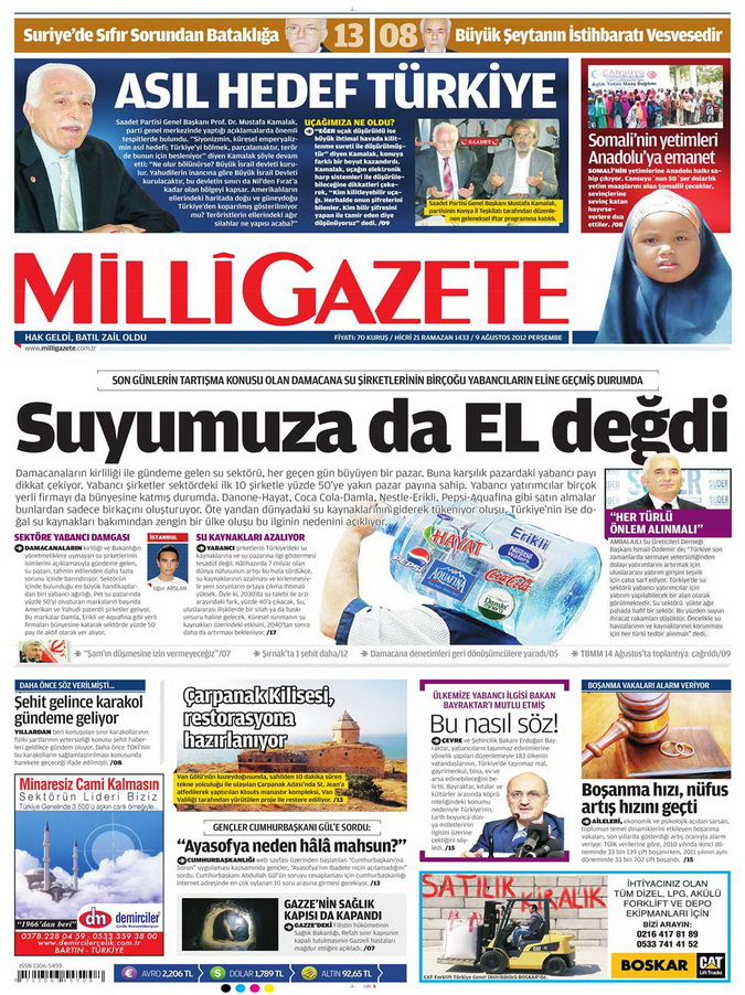 Gazete Manşetleri - 9 Ağustos 2012 Perşembe 10