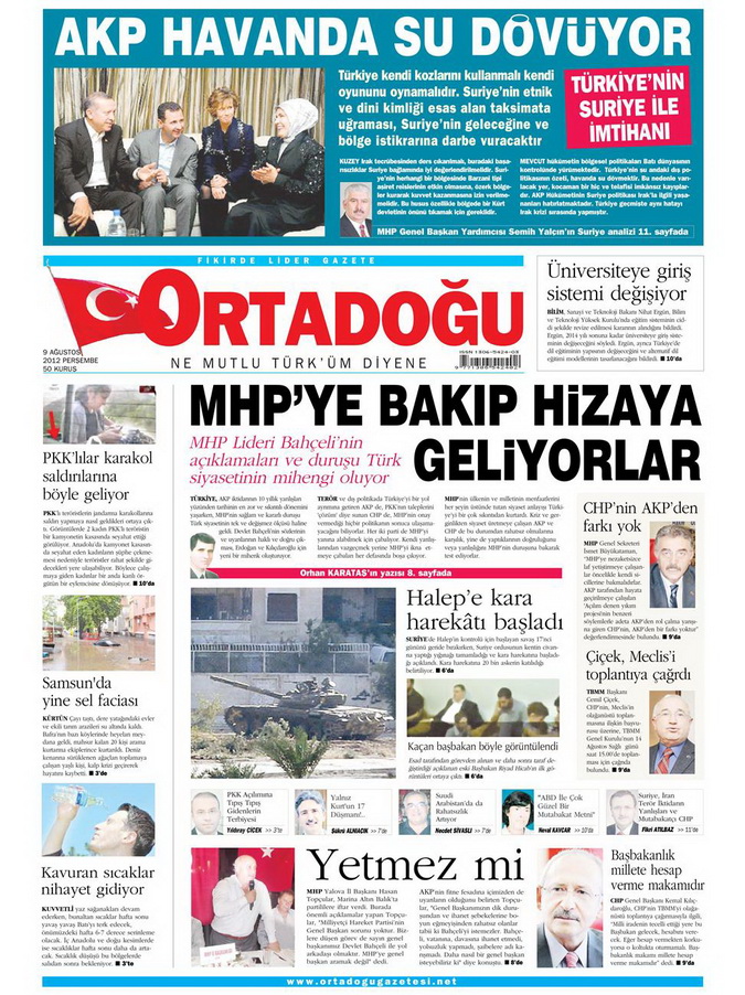 Gazete Manşetleri - 9 Ağustos 2012 Perşembe 12