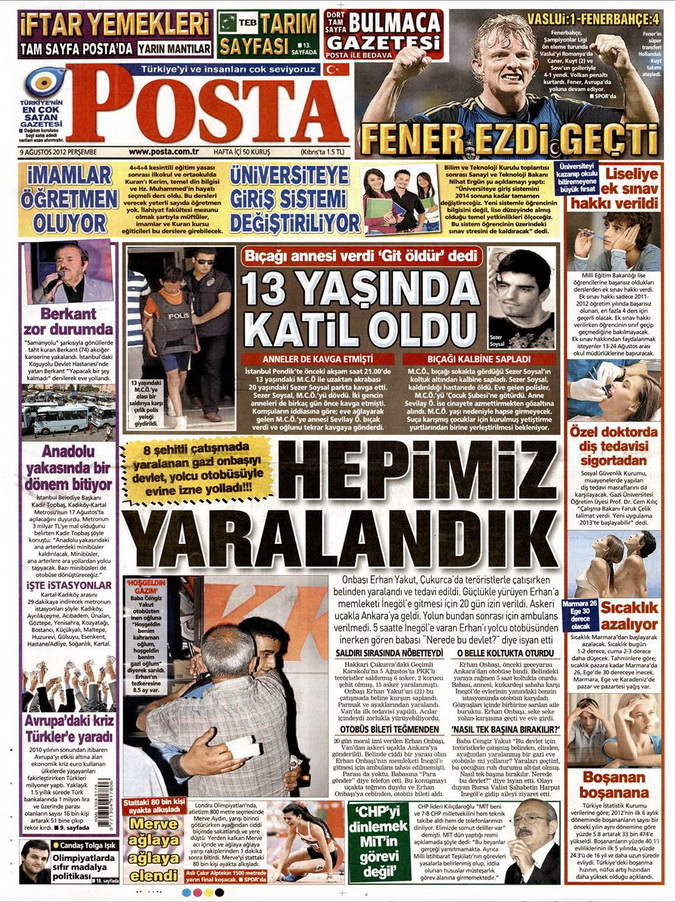 Gazete Manşetleri - 9 Ağustos 2012 Perşembe 13