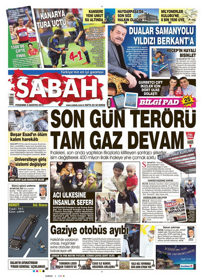 Gazete Manşetleri - 9 Ağustos 2012 Perşembe 14
