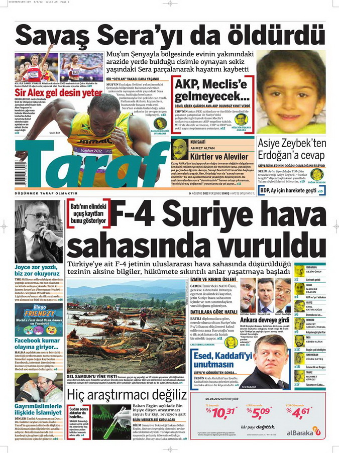 Gazete Manşetleri - 9 Ağustos 2012 Perşembe 17