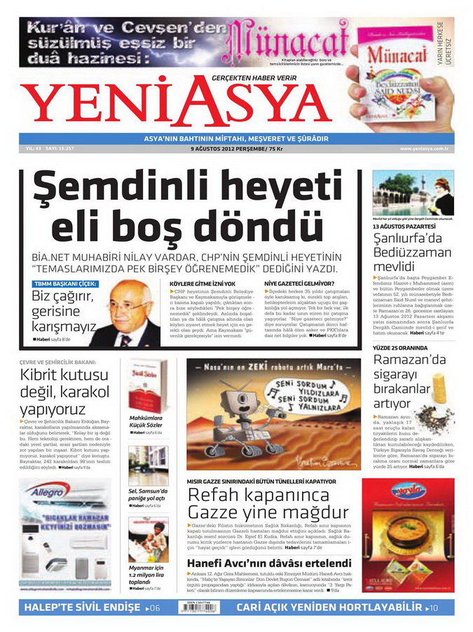 Gazete Manşetleri - 9 Ağustos 2012 Perşembe 20