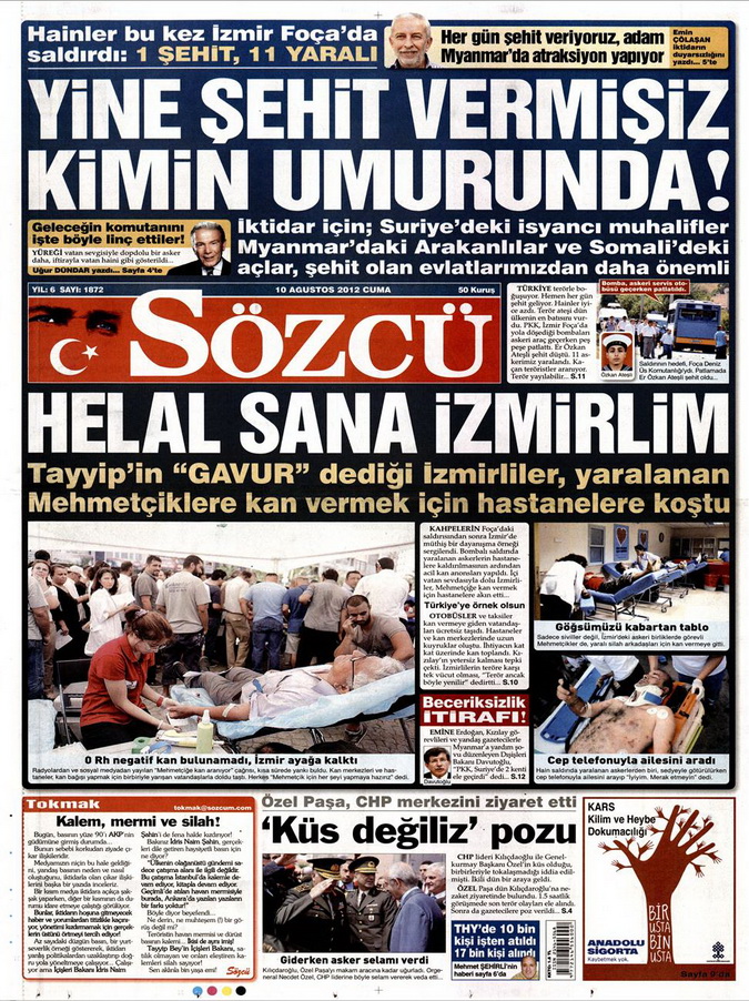 Gazete Manşetleri - 10 Ağustos 2012 Cuma 12