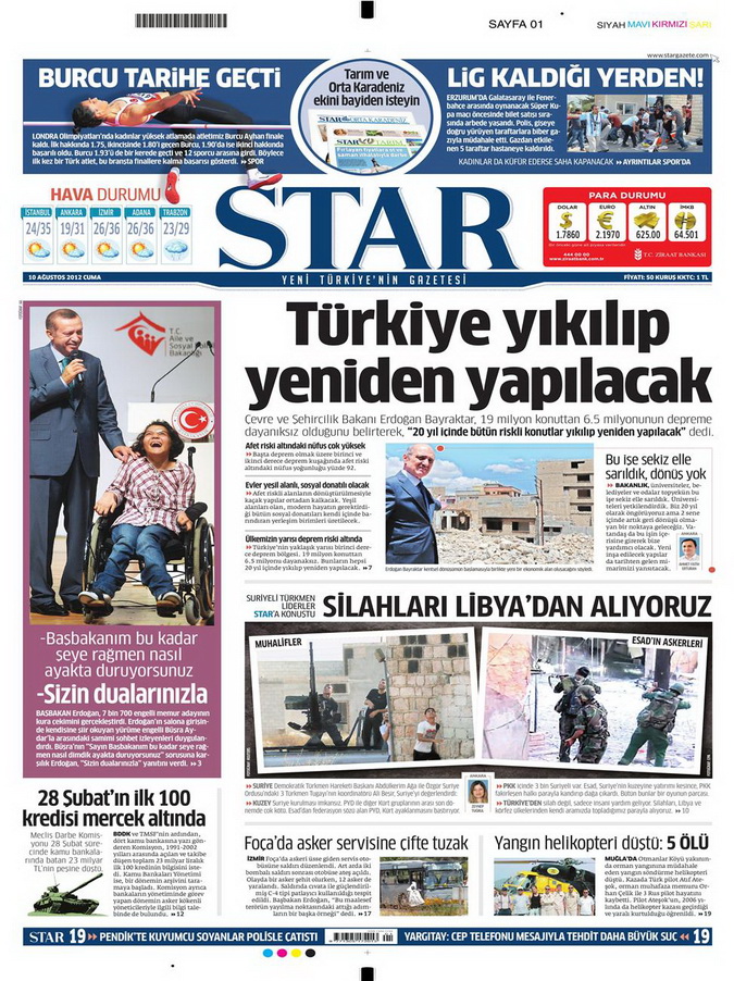 Gazete Manşetleri - 10 Ağustos 2012 Cuma 13