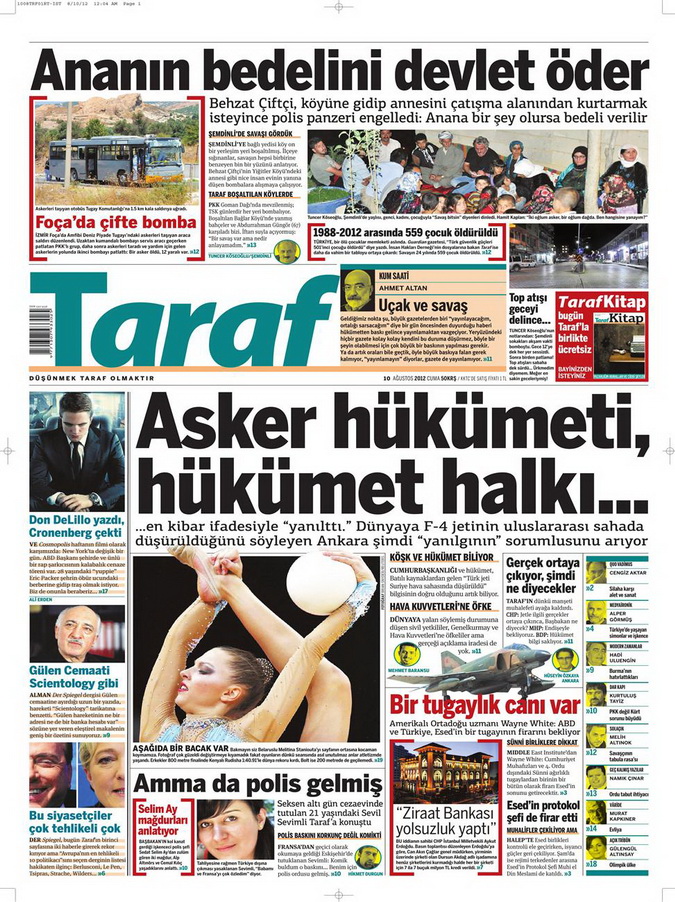 Gazete Manşetleri - 10 Ağustos 2012 Cuma 14