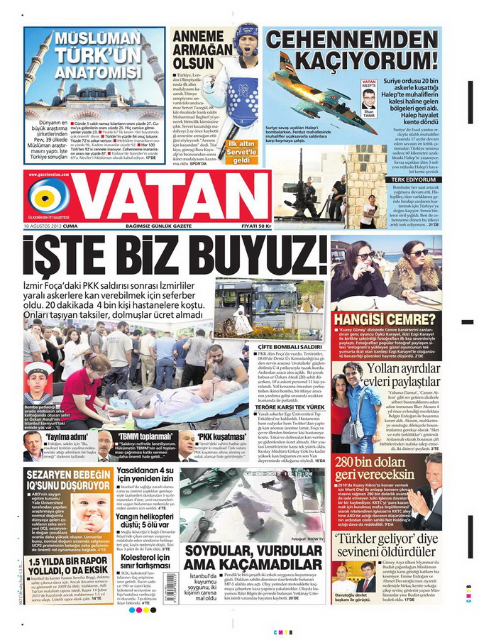Gazete Manşetleri - 10 Ağustos 2012 Cuma 17