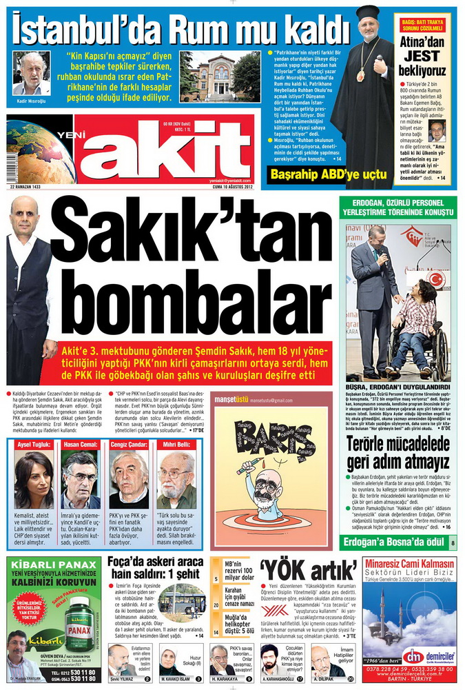 Gazete Manşetleri - 10 Ağustos 2012 Cuma 18