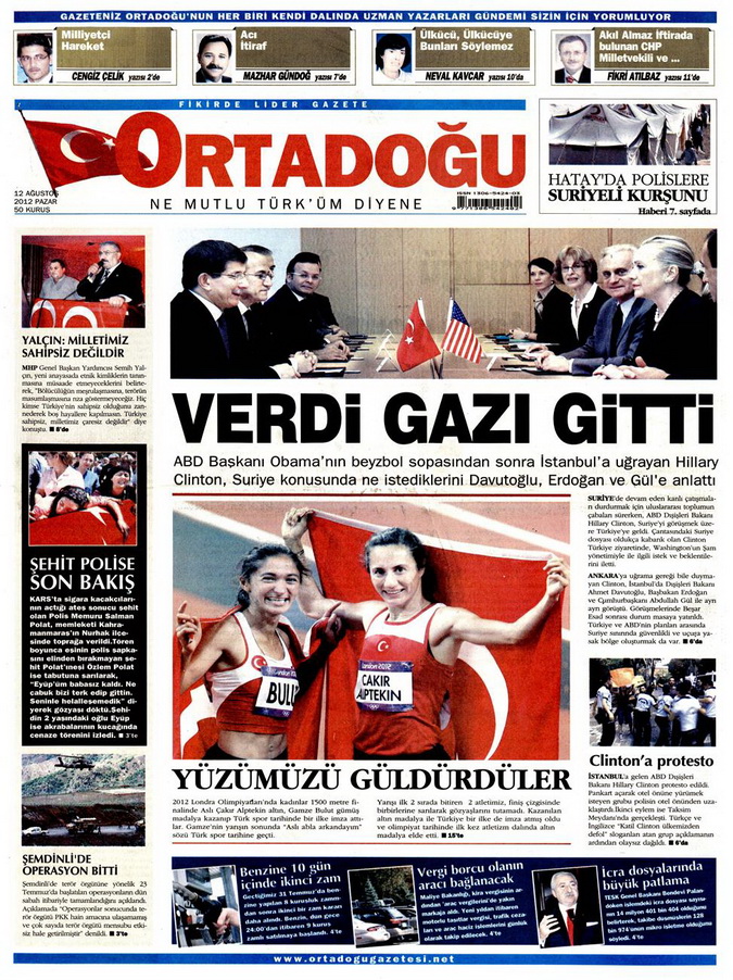 Gazete Manşetleri - 12 Ağustos 2012 Pazar 13