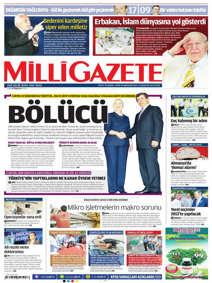 Gazete Manşetleri - 12 Ağustos 2012 Pazar 15
