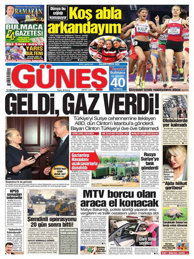 Gazete Manşetleri - 12 Ağustos 2012 Pazar 19