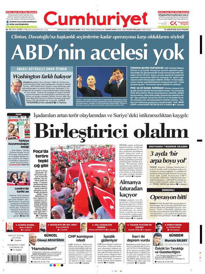 Gazete Manşetleri - 12 Ağustos 2012 Pazar 20