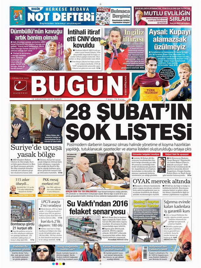 Gazete Manşetleri - 12 Ağustos 2012 Pazar 21
