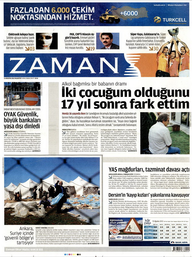 Gazete Manşetleri - 13 Ağustos 2012 Pazartesi 1