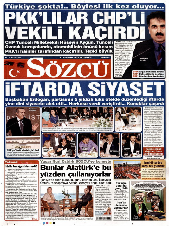 Gazete Manşetleri - 13 Ağustos 2012 Pazartesi 10