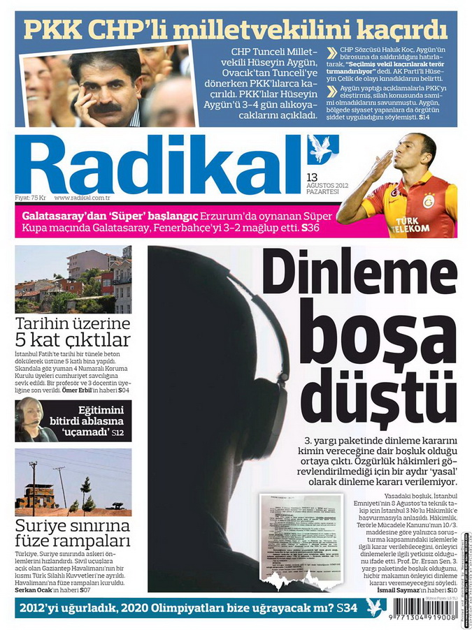Gazete Manşetleri - 13 Ağustos 2012 Pazartesi 12