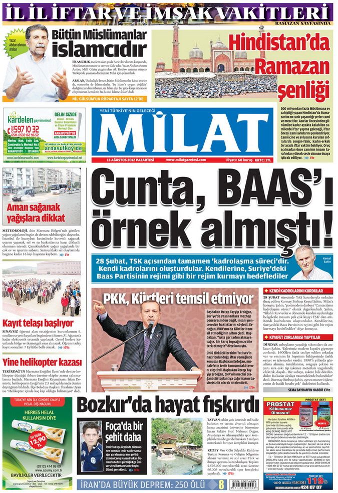 Gazete Manşetleri - 13 Ağustos 2012 Pazartesi 17