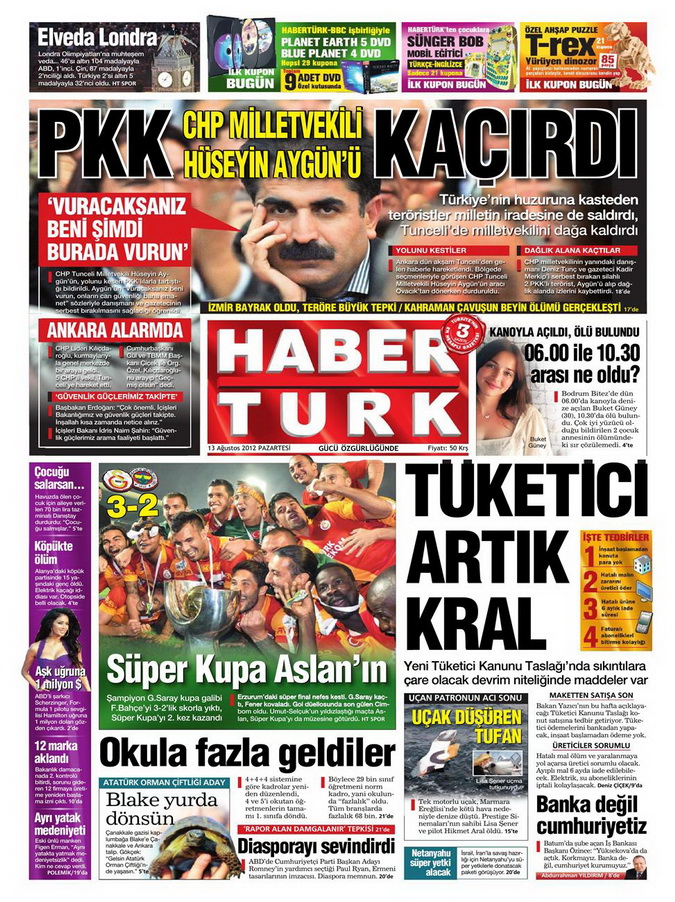 Gazete Manşetleri - 13 Ağustos 2012 Pazartesi 19
