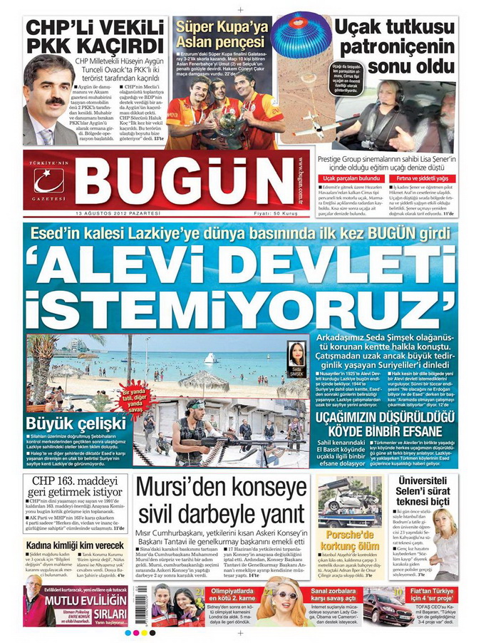 Gazete Manşetleri - 13 Ağustos 2012 Pazartesi 22