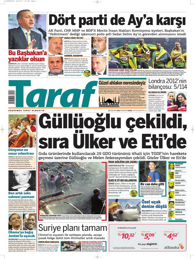 Gazete Manşetleri - 13 Ağustos 2012 Pazartesi 8