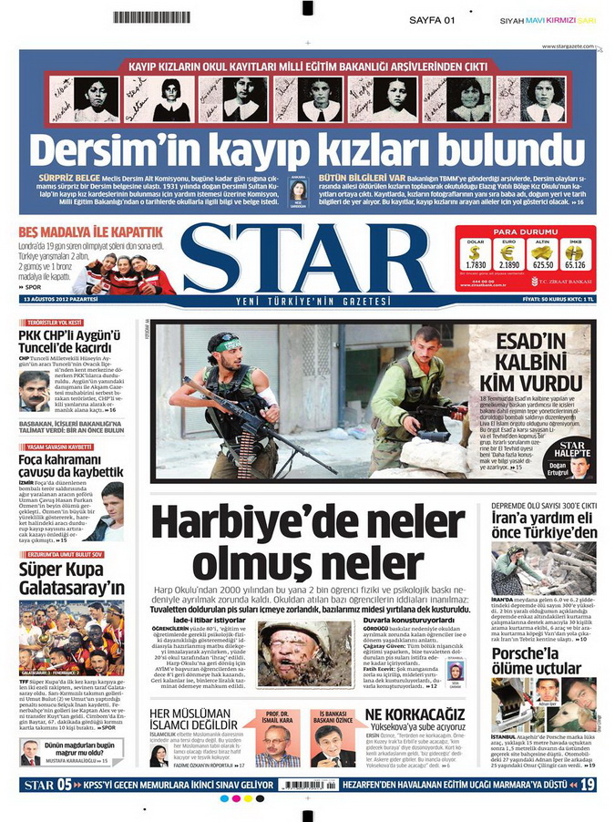 Gazete Manşetleri - 13 Ağustos 2012 Pazartesi 9