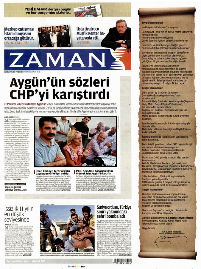 Gazete Manşetleri - 16 Ağustos Perşembe 1
