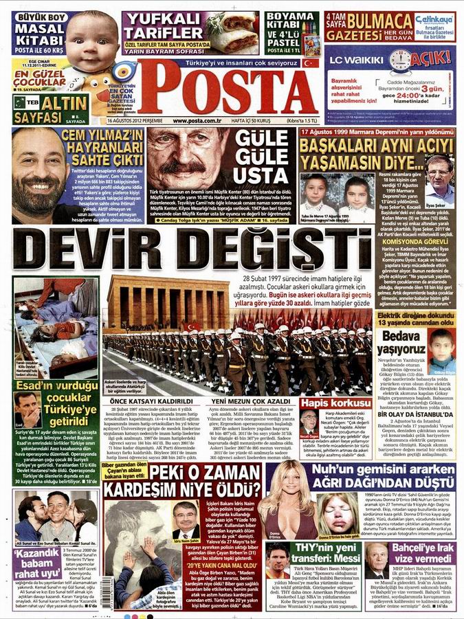 Gazete Manşetleri - 16 Ağustos Perşembe 13