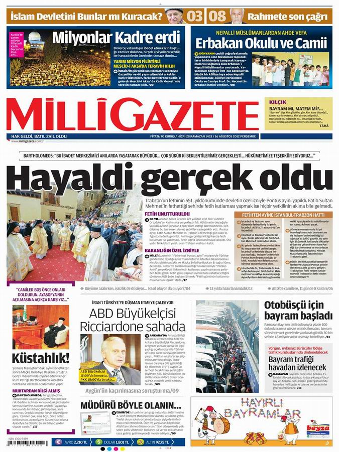 Gazete Manşetleri - 16 Ağustos Perşembe 16