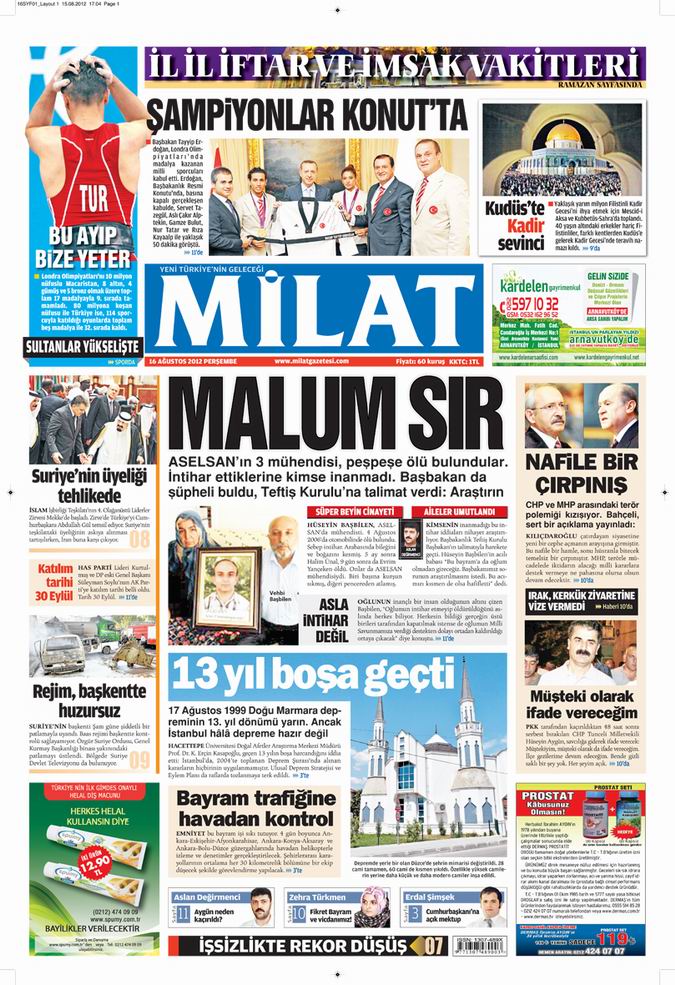 Gazete Manşetleri - 16 Ağustos Perşembe 17