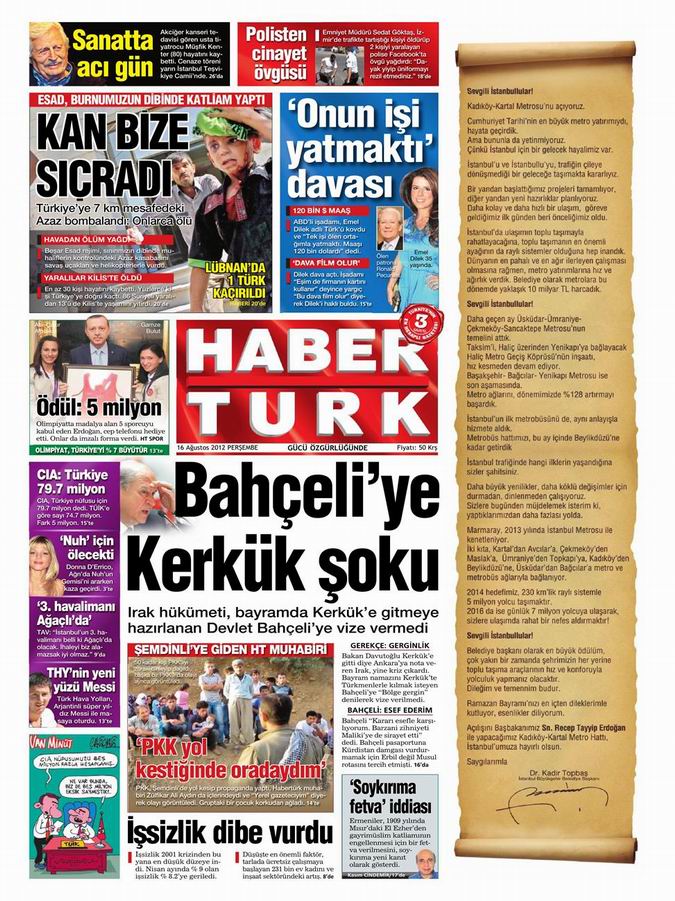 Gazete Manşetleri - 16 Ağustos Perşembe 19