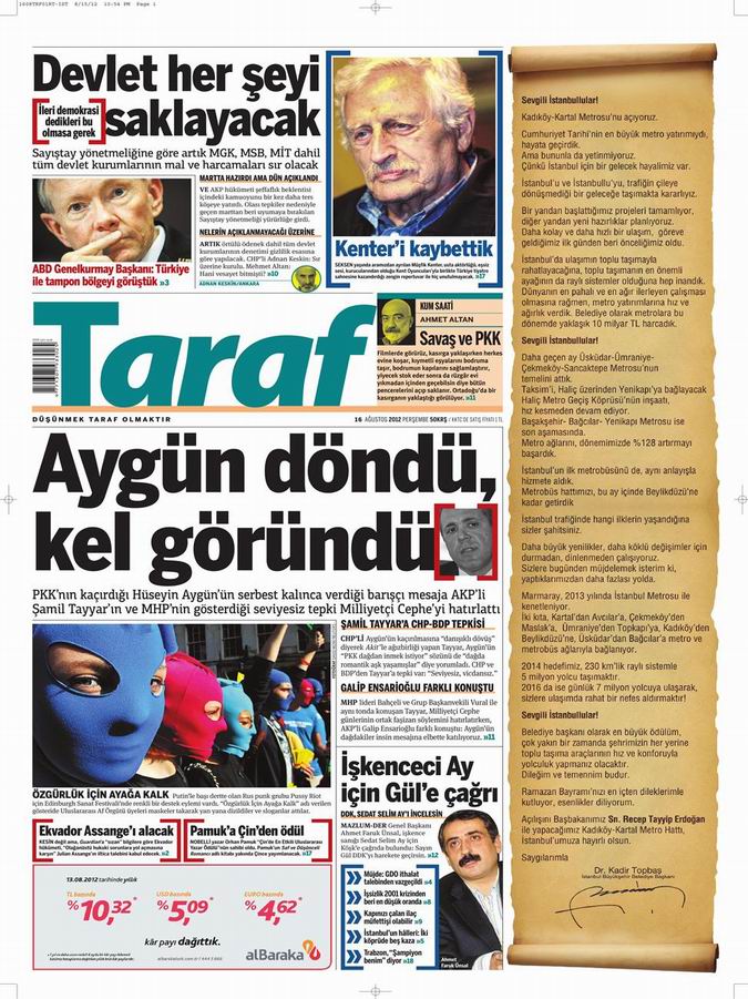 Gazete Manşetleri - 16 Ağustos Perşembe 8
