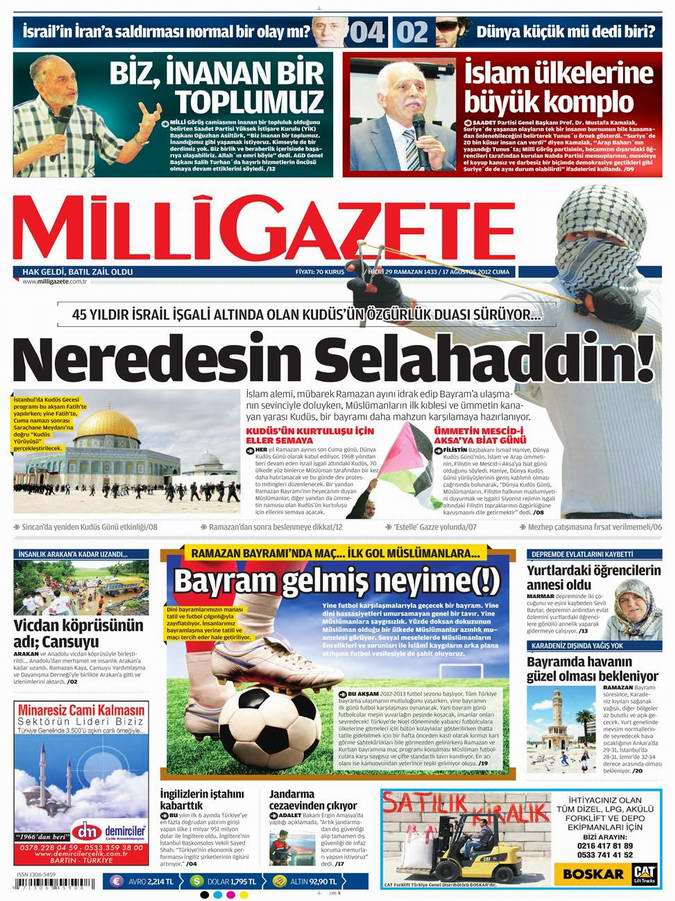 Gazete Manşetleri - 17 Ağustos Cuma 16