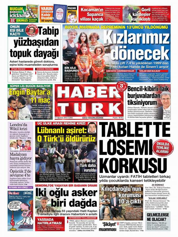 Gazete Manşetleri - 17 Ağustos Cuma 19