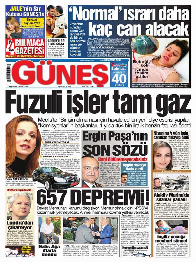 Gazete Manşetleri - 17 Ağustos Cuma 20