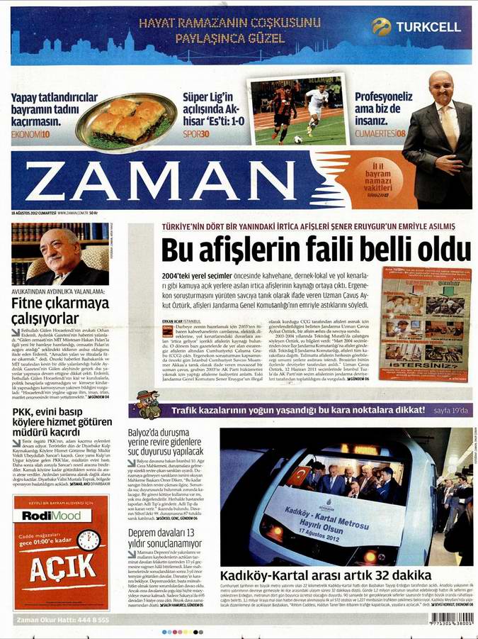 Gazete Manşetleri - 18 Ağustos Cumartesi 1