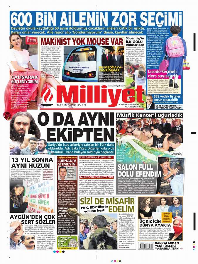 Gazete Manşetleri - 18 Ağustos Cumartesi 15