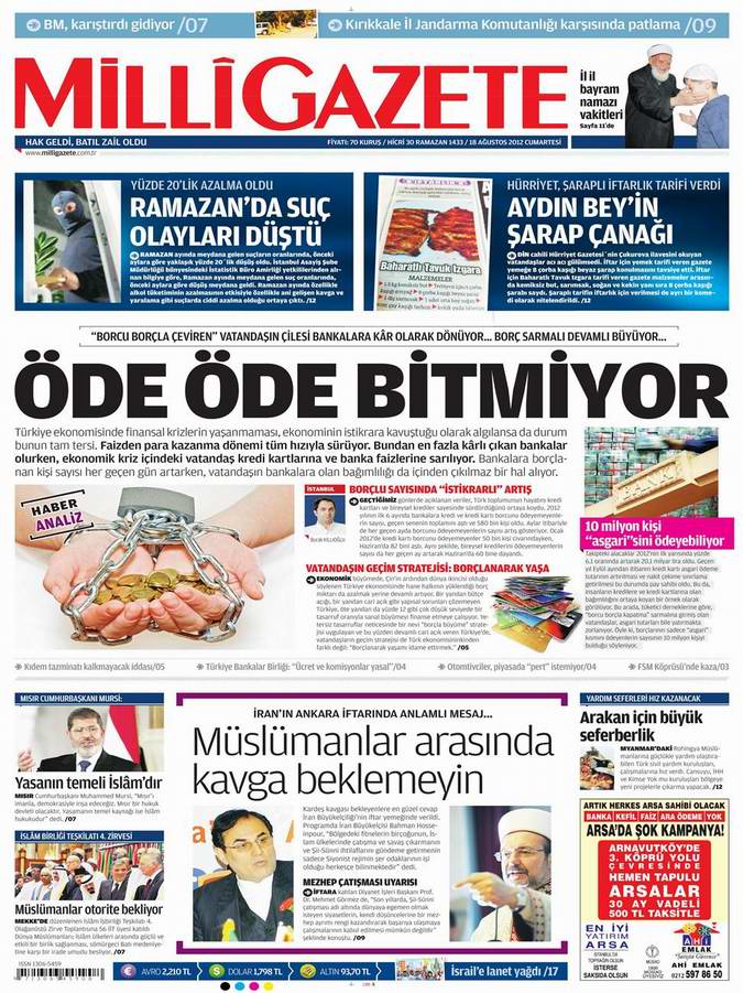 Gazete Manşetleri - 18 Ağustos Cumartesi 16