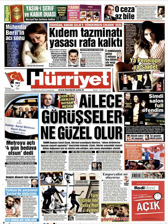 Gazete Manşetleri - 18 Ağustos Cumartesi 18