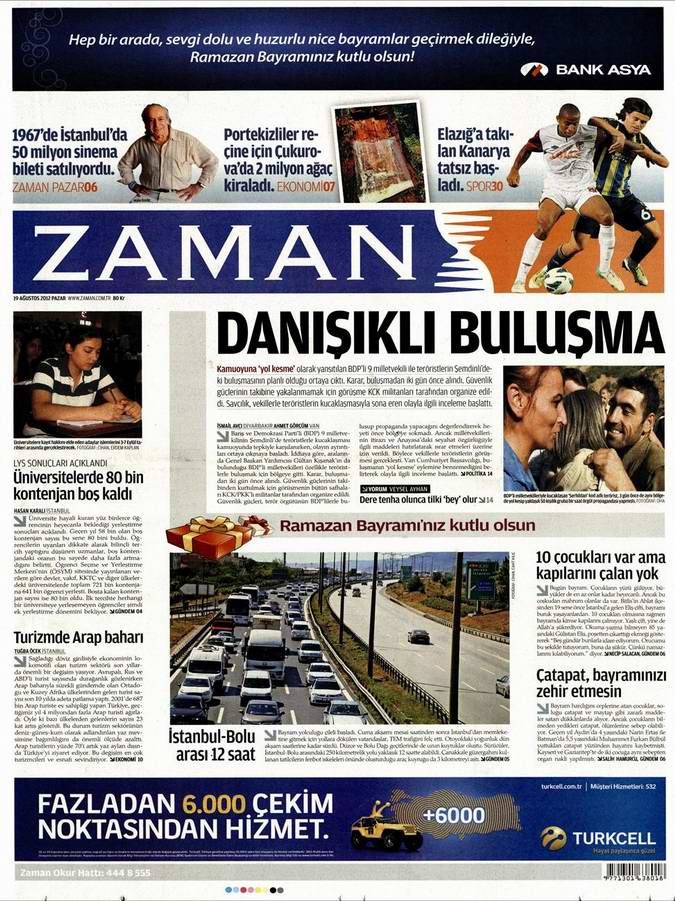 Gazete Manşetleri - 19 Ağustos Pazar 1