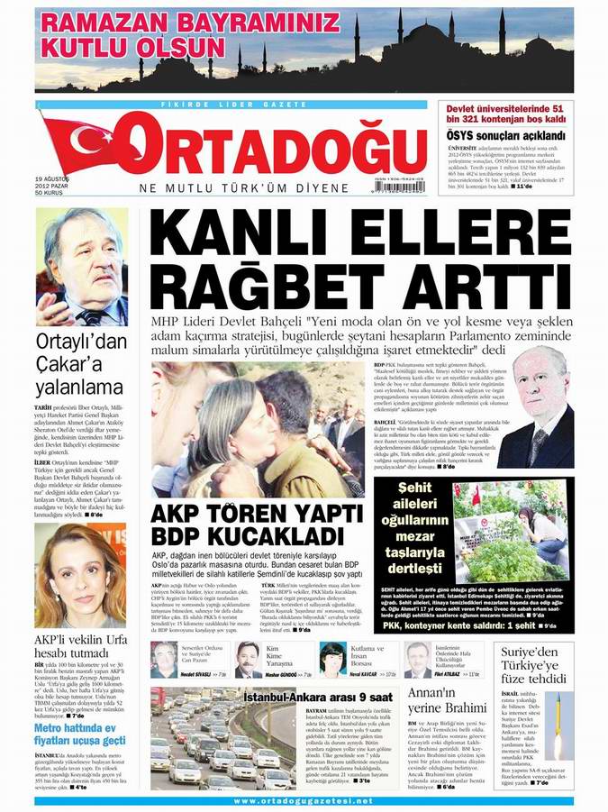 Gazete Manşetleri - 19 Ağustos Pazar 14