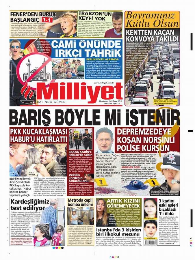 Gazete Manşetleri - 19 Ağustos Pazar 15