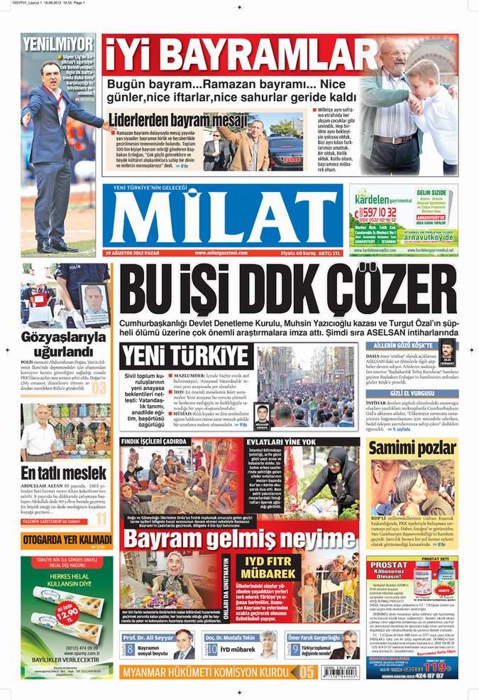 Gazete Manşetleri - 19 Ağustos Pazar 17