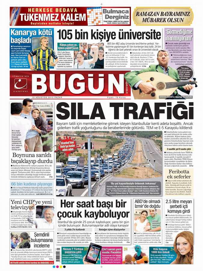Gazete Manşetleri - 19 Ağustos Pazar 22