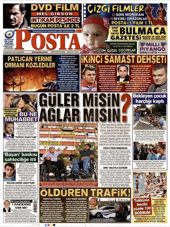 Gazete Manşetleri - 20 Ağustos Pazartesi 12