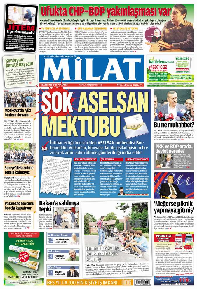 Gazete Manşetleri - 20 Ağustos Pazartesi 14