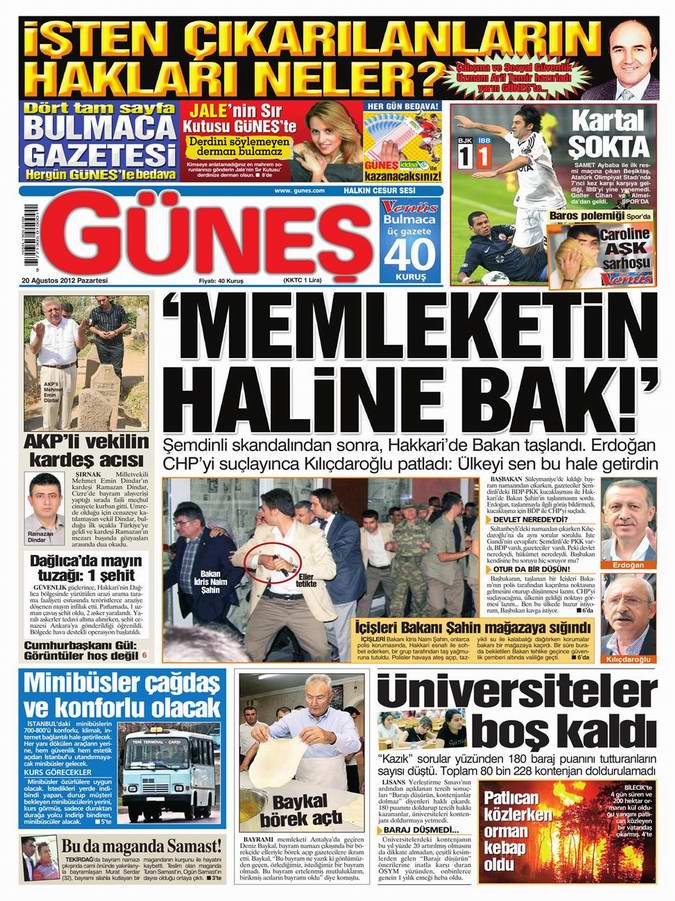 Gazete Manşetleri - 20 Ağustos Pazartesi 17