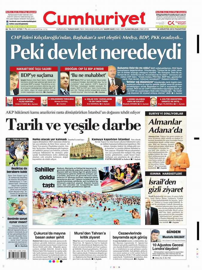 Gazete Manşetleri - 20 Ağustos Pazartesi 18