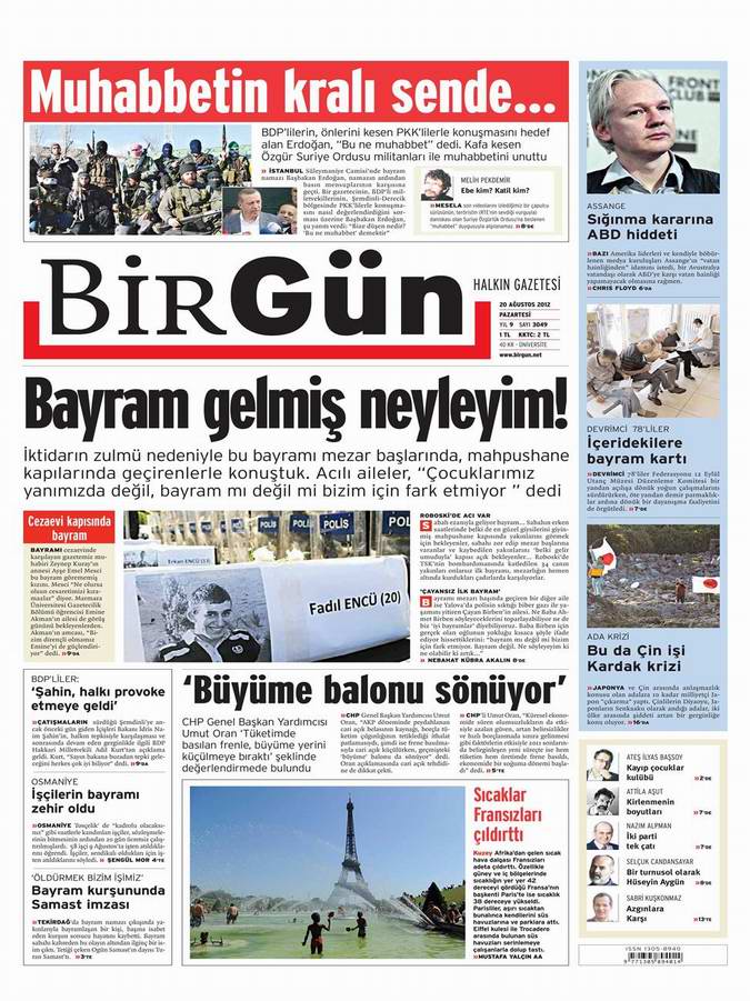 Gazete Manşetleri - 20 Ağustos Pazartesi 20