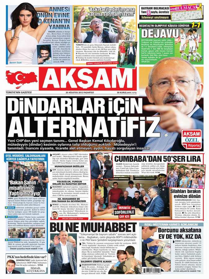 Gazete Manşetleri - 20 Ağustos Pazartesi 21