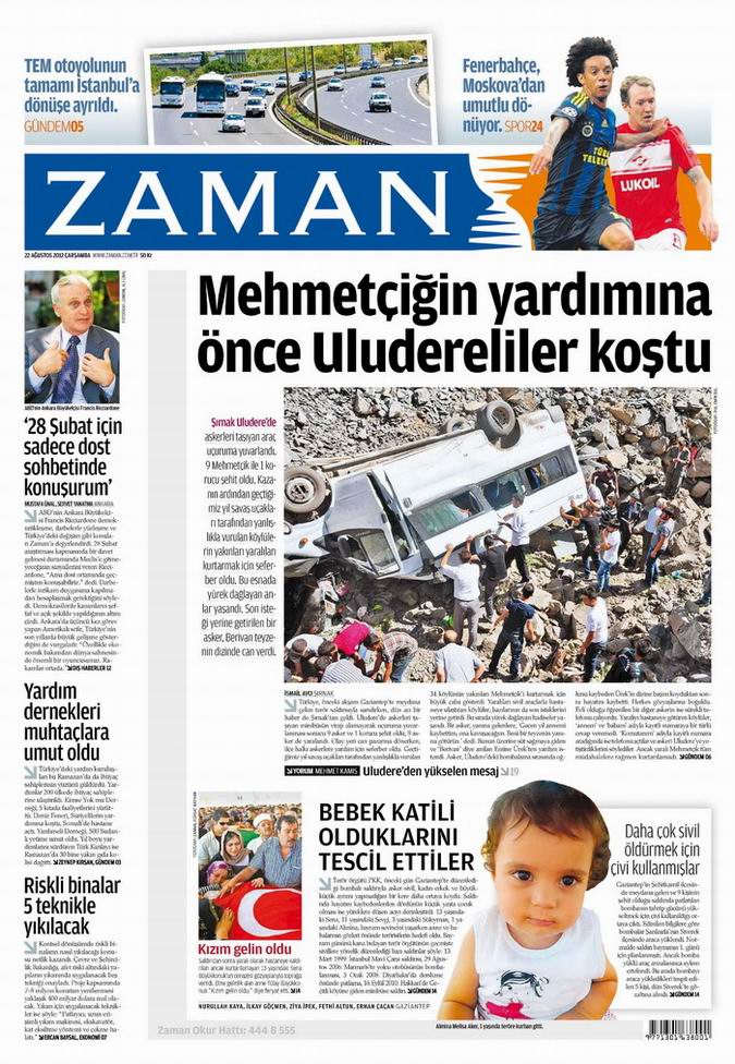 Gazete Manşetleri - 22 Ağustos Çarşamba 1
